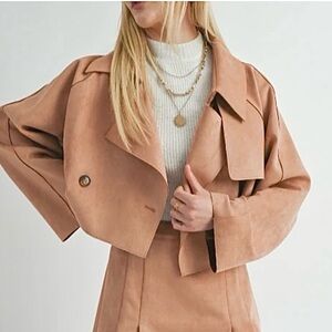 NWT SAGE THE LABEL MOCHA VEGAN SUEDE CROP JACKET Sz Small